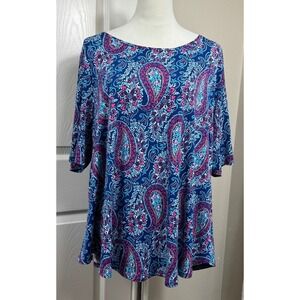 Chico's Women's Size 3 (XL) Paisley Print Top The Ultimate‎ Tee 3/4 Sleeve Boho
